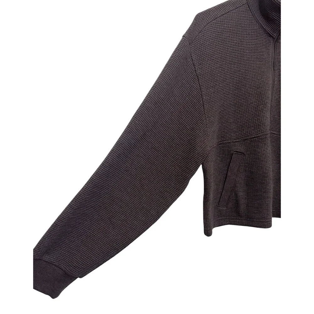 ATHLETA Chocolate Heather Tranquil Waffle Knit 1/2 Zip Crop Sweatshirt Active S - Picture 7 of 10
